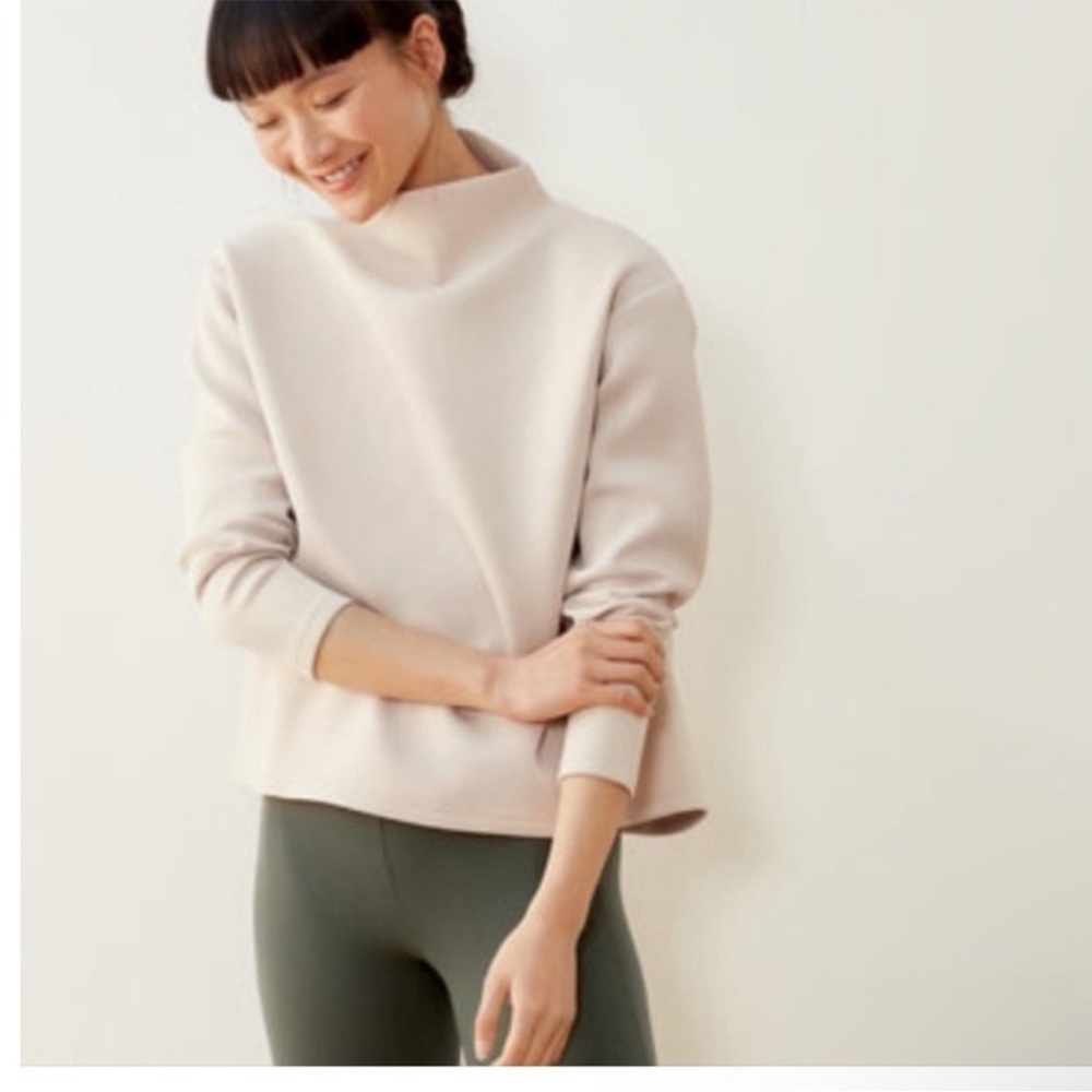 ADAY Like A Boss White Mock Neck Pullover Sweatshirt Textured Back